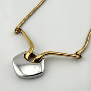 Vintage 90s Artistry Modernist Two Tone Necklace Gold Silver Sculptural 16”